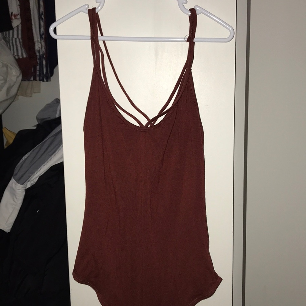 Dark coral tank top crossed back bodysuit